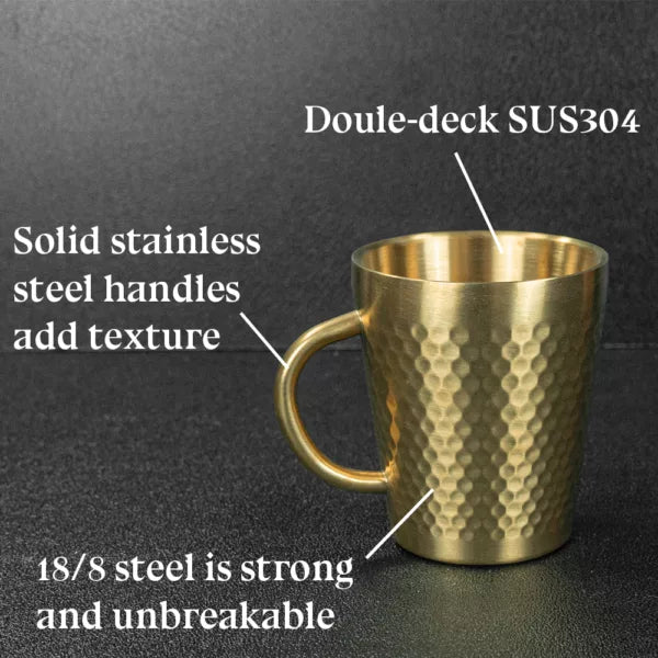 Stainless Steel Hammered Texture Glass with Handle - Coffee Cup