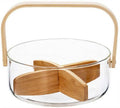 2200ml Nordic Style Glass Basket with Wooden Handle & Divider