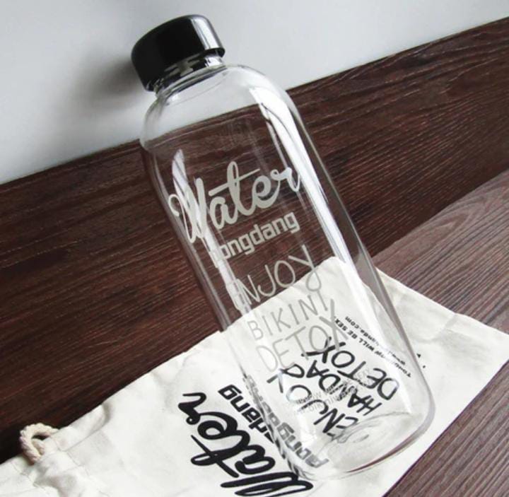 1 Liter Clear Glass Water Bottle with Random Logo - Techmanistan in Pakistan