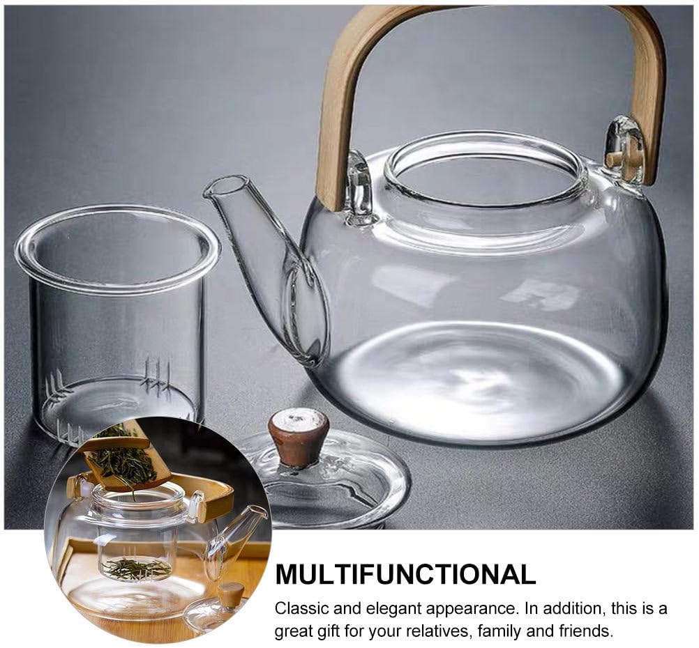 1000ml Glass Tea Kettle with Glass Filter & Wooden Handle - Techmanistan in Pakistan