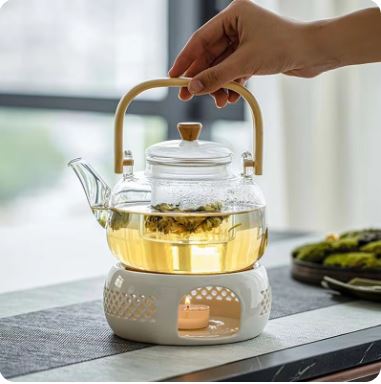 1000ml Glass Tea Kettle with Glass Filter & Wooden Handle - Techmanistan in Pakistan