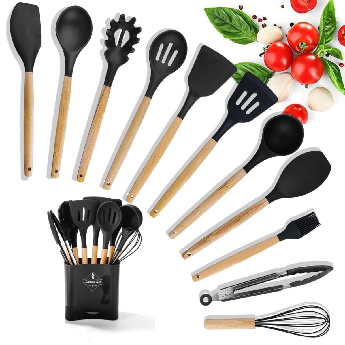 11 Pieces Silicone Cooking Spoons With Bucket - Techmanistan in Pakistan