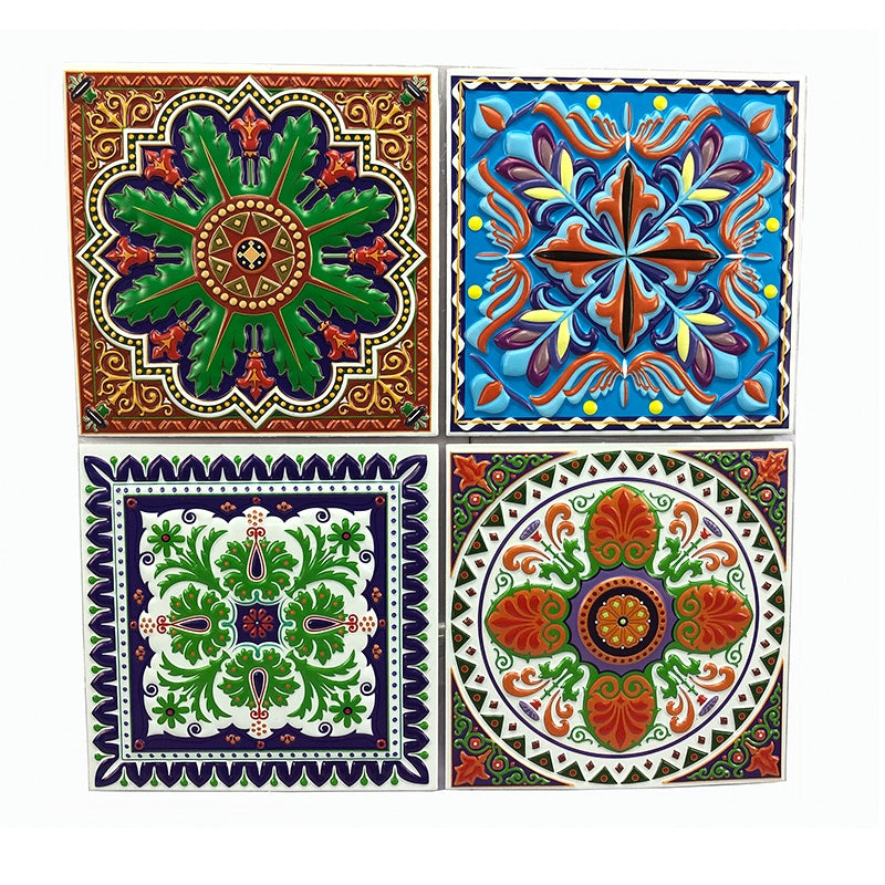 Pack of 4 - 3D Embossed Assorted Truck Art Themed Tiles Sticker (Each Sticker Size: 6x6 Inches)