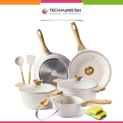 14 - Piece Nonstick Coating Pots and Pans Set with Lids - Techmanistan in Pakistan