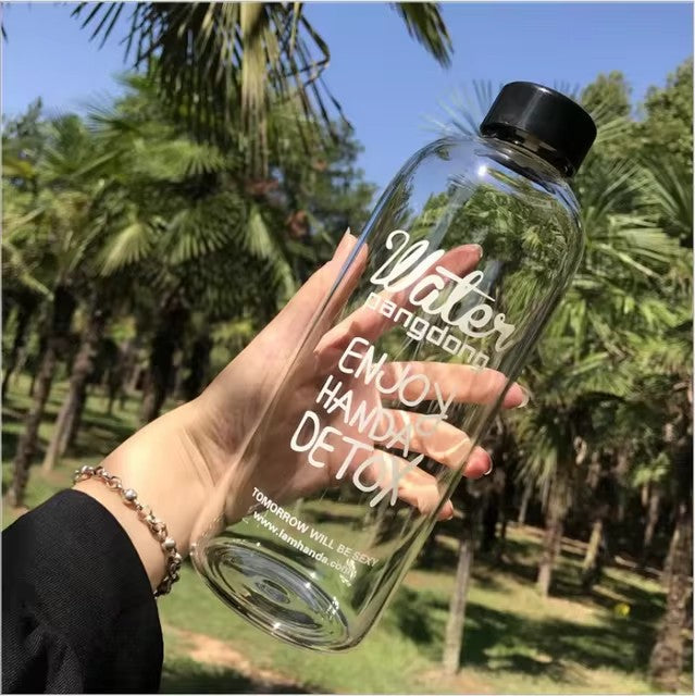 1 Liter Clear Glass Water Bottle with Random Logo