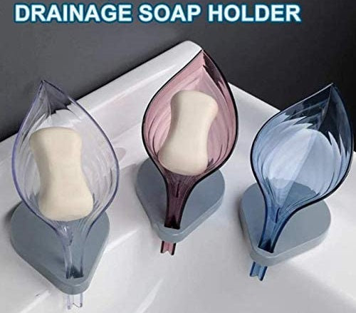 Random Color Leaf Shape Self Draining Plastic Soap Holder Self Adhesive Soap Dish Soap Case Drainage Soap Base for Shower Bathroom Kitchen My Store