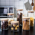 Set of 3 - Kitchen Glass Jars With Wooden Bamboo Lids Techmanistan