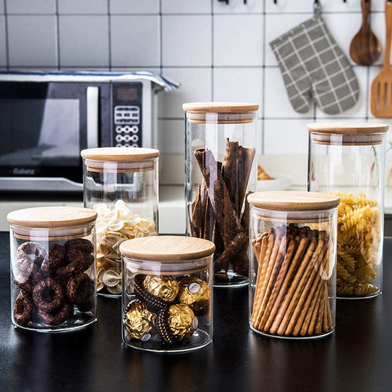 Set of 3 - Kitchen Glass Jars With Wooden Bamboo Lids Techmanistan