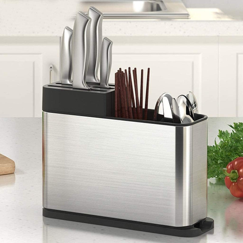 3 Compartments Knife and Cutlery Organizer with Draining Bottom Tray