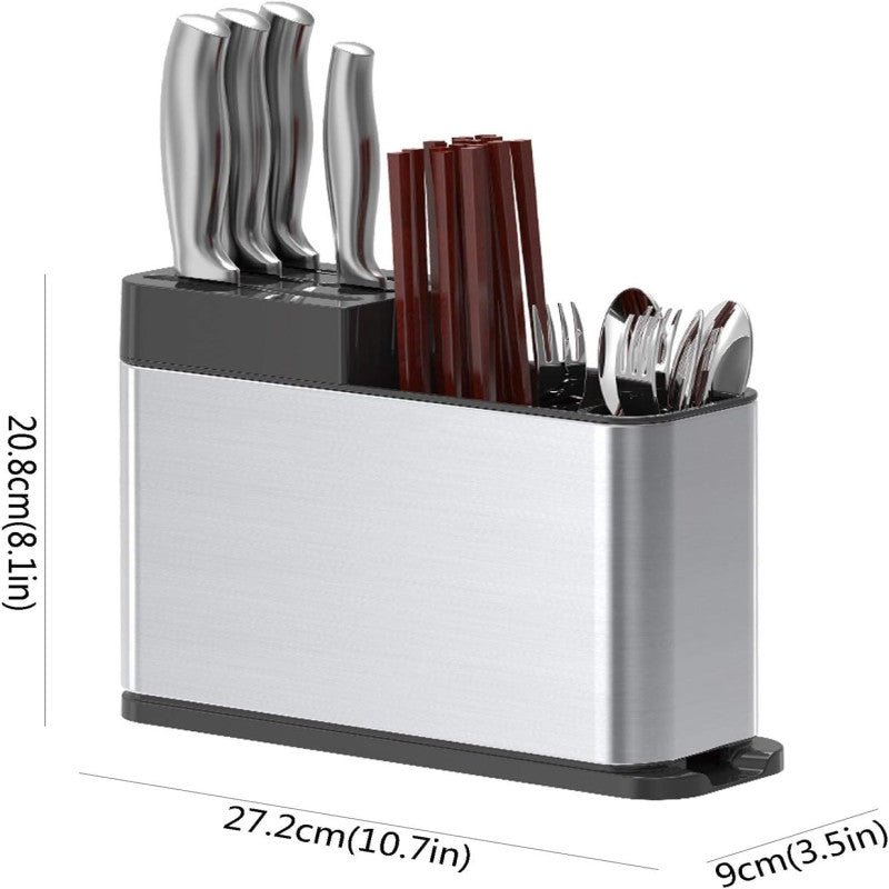 3 Compartments Knife and Cutlery Organizer with Draining Bottom Tray
