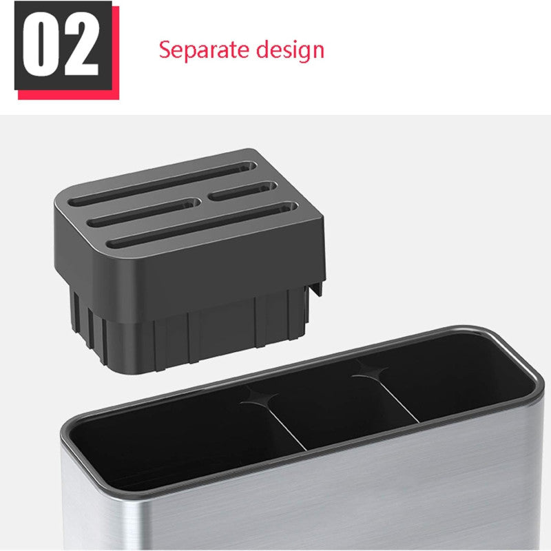 3 Compartments Knife and Cutlery Organizer with Draining Bottom Tray