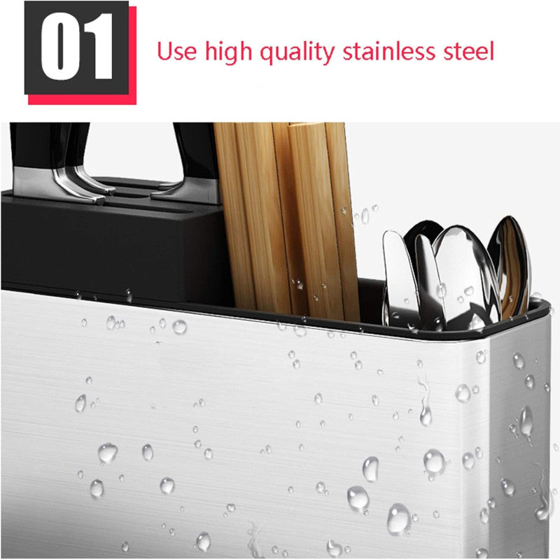 3 Compartments Knife and Cutlery Organizer with Draining Bottom Tray