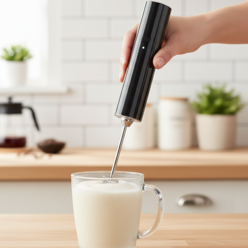 Portable Milk Frother with 2 Stainless Steel Heads and 3 Speeds