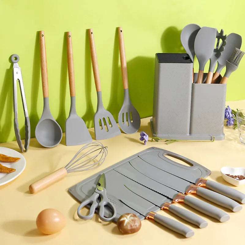 19 Pieces Silicone Kitchen Spoons with Knives Set - Techmanistan in Pakistan