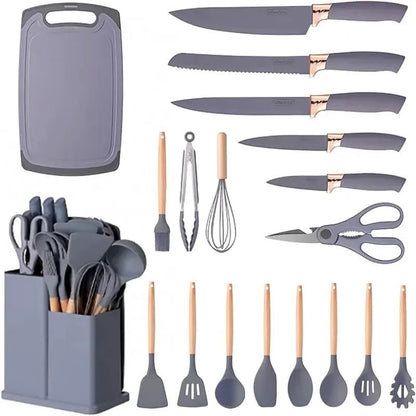 19 Pieces Silicone Kitchen Spoons with Knives Set - Techmanistan in Pakistan