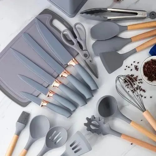 19 Pieces Silicone Kitchen Spoons with Knives Set - Techmanistan in Pakistan