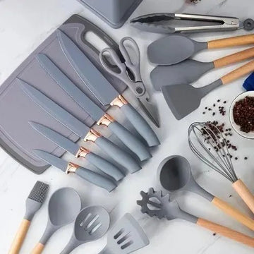 19 Pieces Silicone Kitchen Spoons with Knives Set - Techmanistan in Pakistan