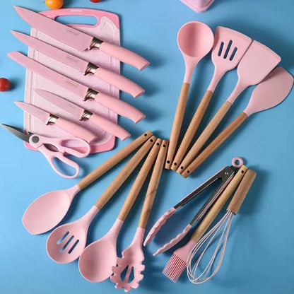 19 Pieces Silicone Kitchen Spoons with Knives Set - Techmanistan in Pakistan