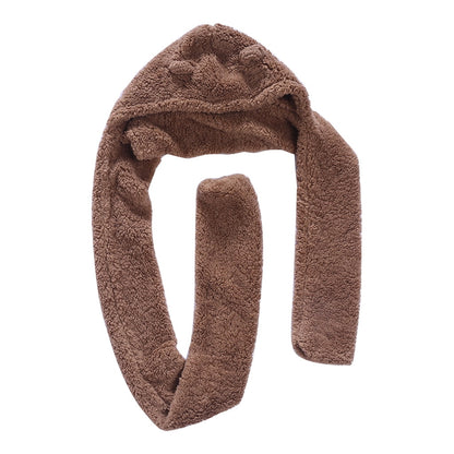 Winter Faux Fur Plush Hood Hat Scarf and Gloves Mittens Long Hooded Shawl