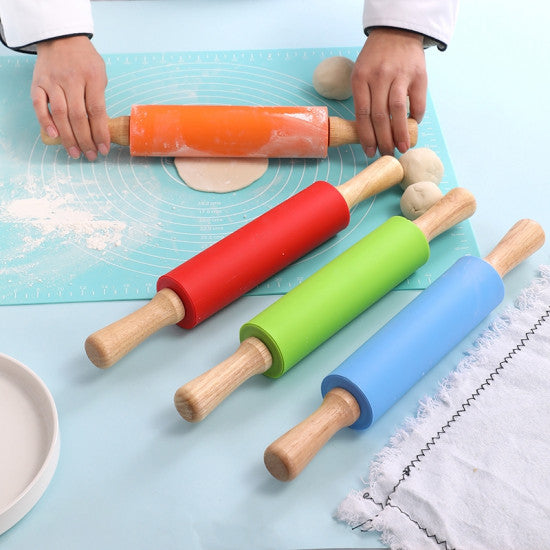 Non-stick Wooden Handle Silicone Rolling Pin