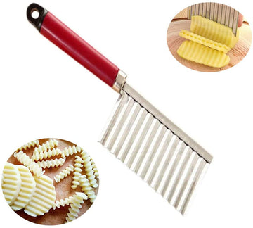 Multifunctional Stainless Steel Potato Wavy Knife Cutter Crinkle Chip Cutter Potato Slicer Stainless Steel Corrugated Knife Wavy Cutter French Fry Cutter Kitchen Gadget Cucumber Carrot Fruit Vegetable