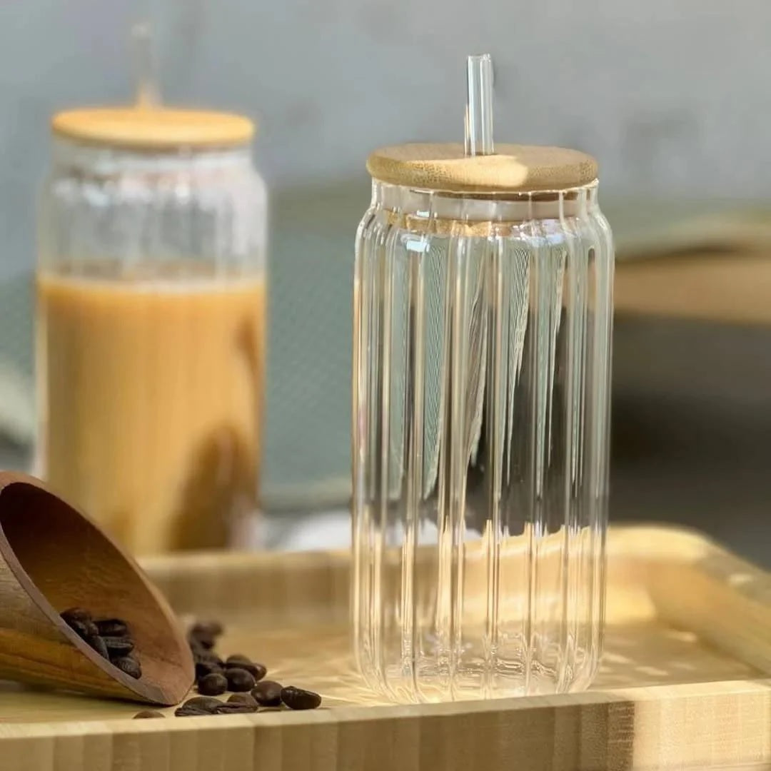 Glass Tumbler with Bamboo Lids and Glass Straw Techmanistan
