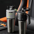 1L Stainless Steel Thermal Mug with Push-button Lid, Straw and Handle