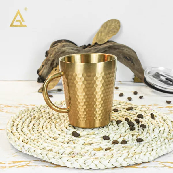 Stainless Steel Hammered Texture Glass with Handle - Coffee Cup