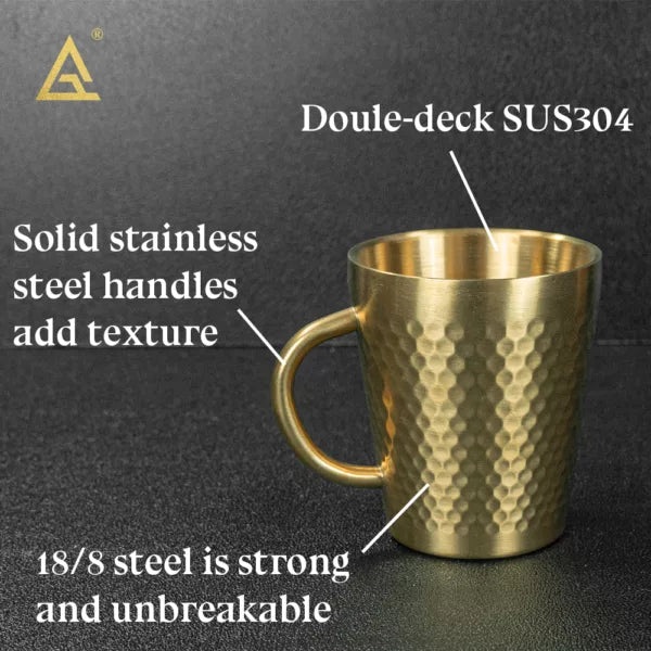 Stainless Steel Hammered Texture Glass with Handle - Coffee Cup