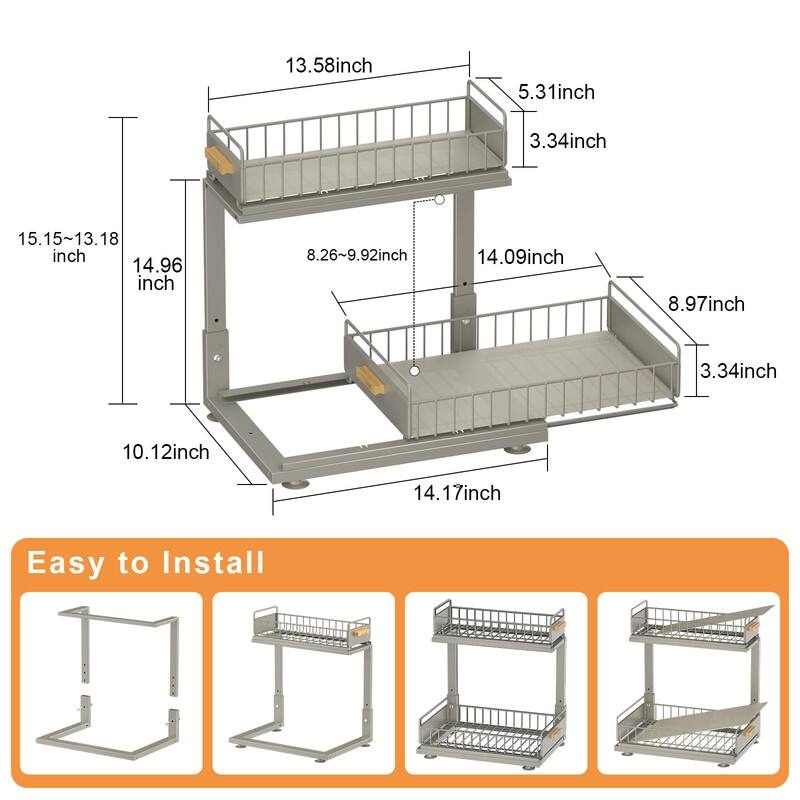 2-Tier Pull-Out Under Sink Organizer with Adjustable Height