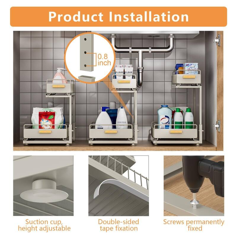 2-Tier Pull-Out Under Sink Organizer with Adjustable Height