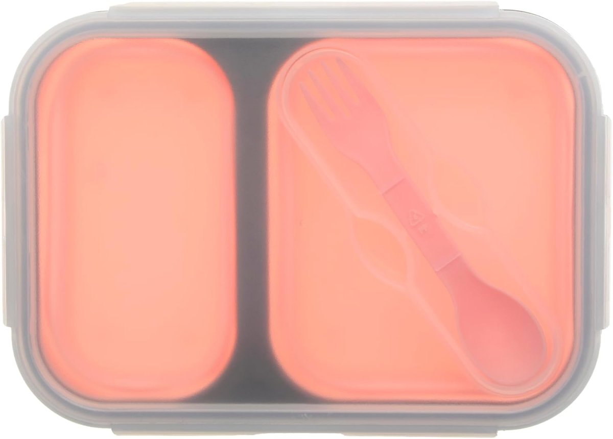 2 Compartments Foldable Silicon Bento Box With Fork - Techmanistan in Pakistan