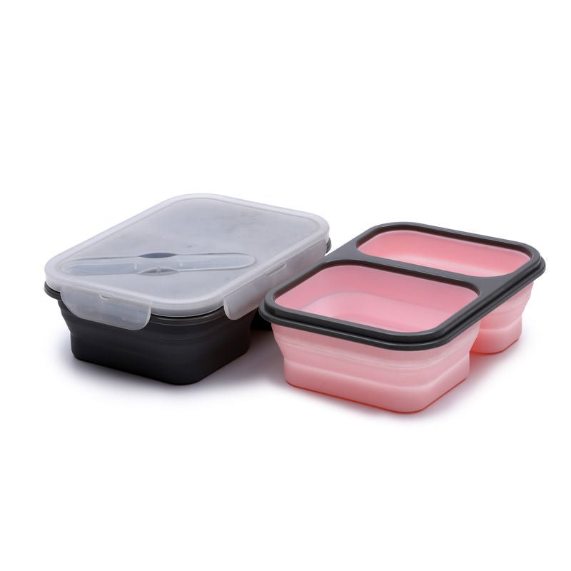 2 Compartments Foldable Silicon Bento Box With Fork - Techmanistan in Pakistan