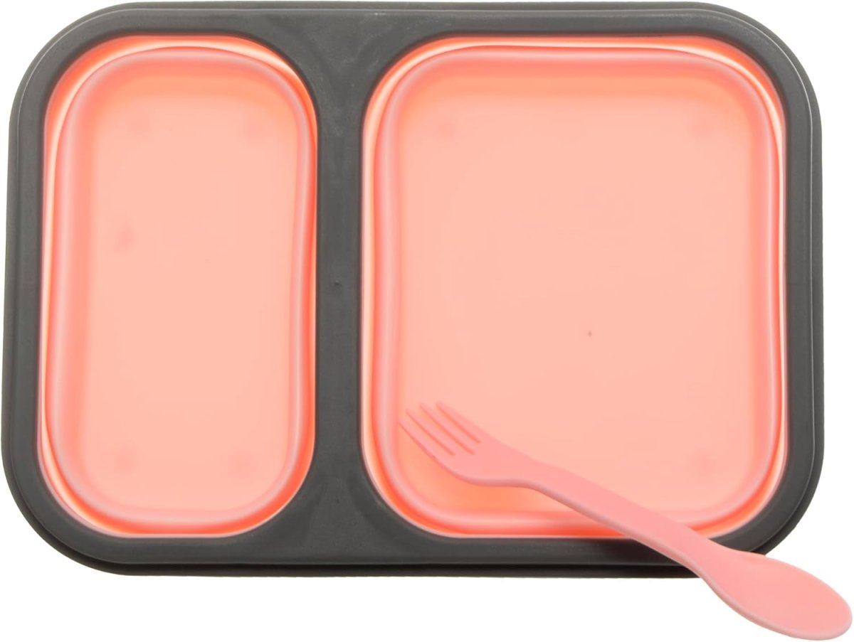 2 Compartments Foldable Silicon Bento Box With Fork - Techmanistan in Pakistan