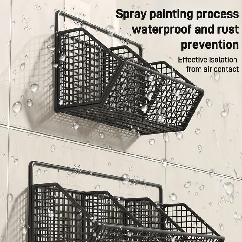 2 Grids Wall Mounted Metal Wire Storage Basket - Techmanistan in Pakistan
