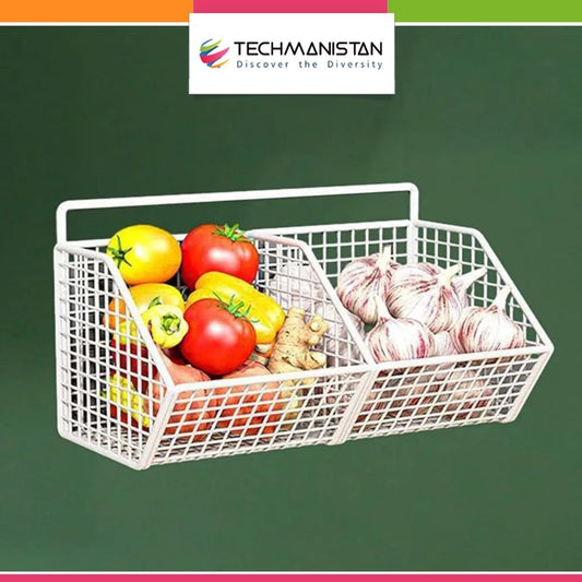 2 Grids Wall Mounted Metal Wire Storage Basket - Techmanistan in Pakistan