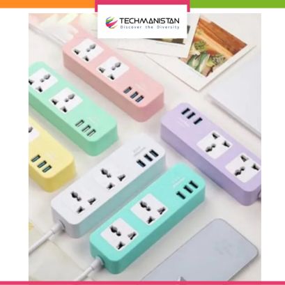 2 Three - Pin Sockets + 3 USB Ports Charging Extension - Techmanistan in Pakistan