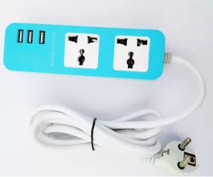 2 Three - Pin Sockets + 3 USB Ports Charging Extension - Techmanistan in Pakistan