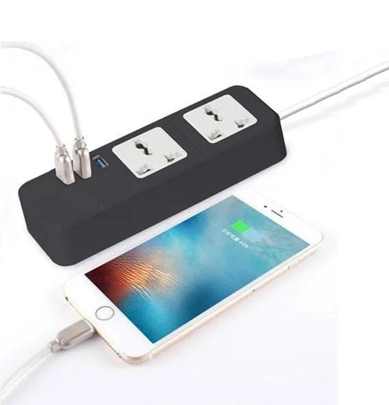 2 Three - Pin Sockets + 3 USB Ports Charging Extension - Techmanistan in Pakistan