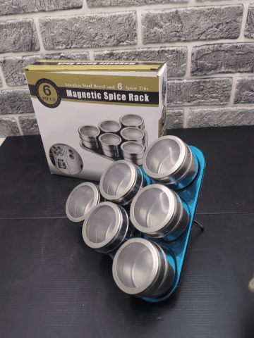 Techmanistan Magnetic Spice Tins with Rack Triangular Storage Jar with Holder