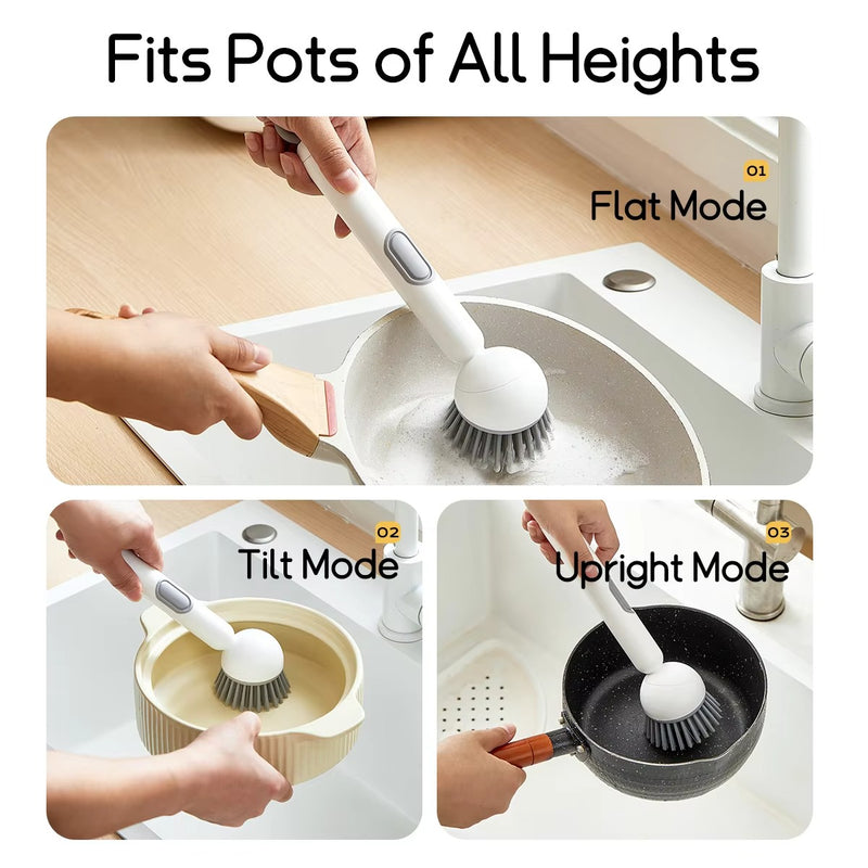 Rotating Long Handle Soap Dispensing Kitchen Brush