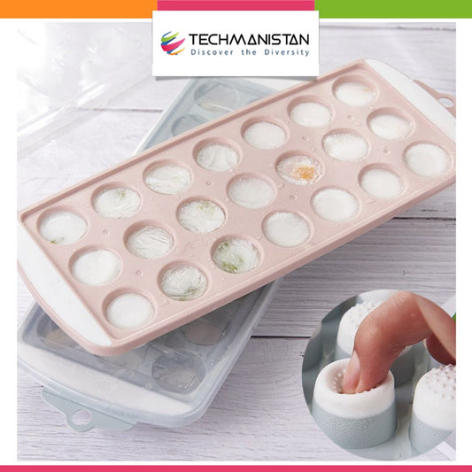 21 Round Grids Ice Cube Tray With Lid - Techmanistan in Pakistan