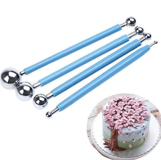 4Pcs Stainless Steel Fondant Ball Modeling Tool Set for Cake Decorating
