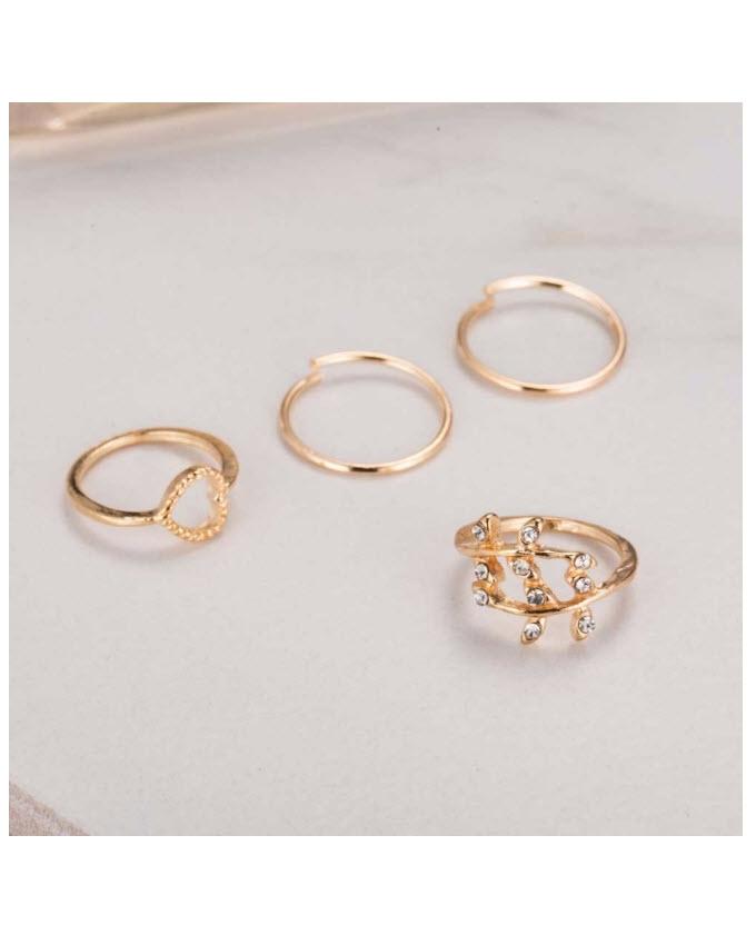 Pack of 4 - Golden Alloy Gold Plated Rings For Women - Techmanistan