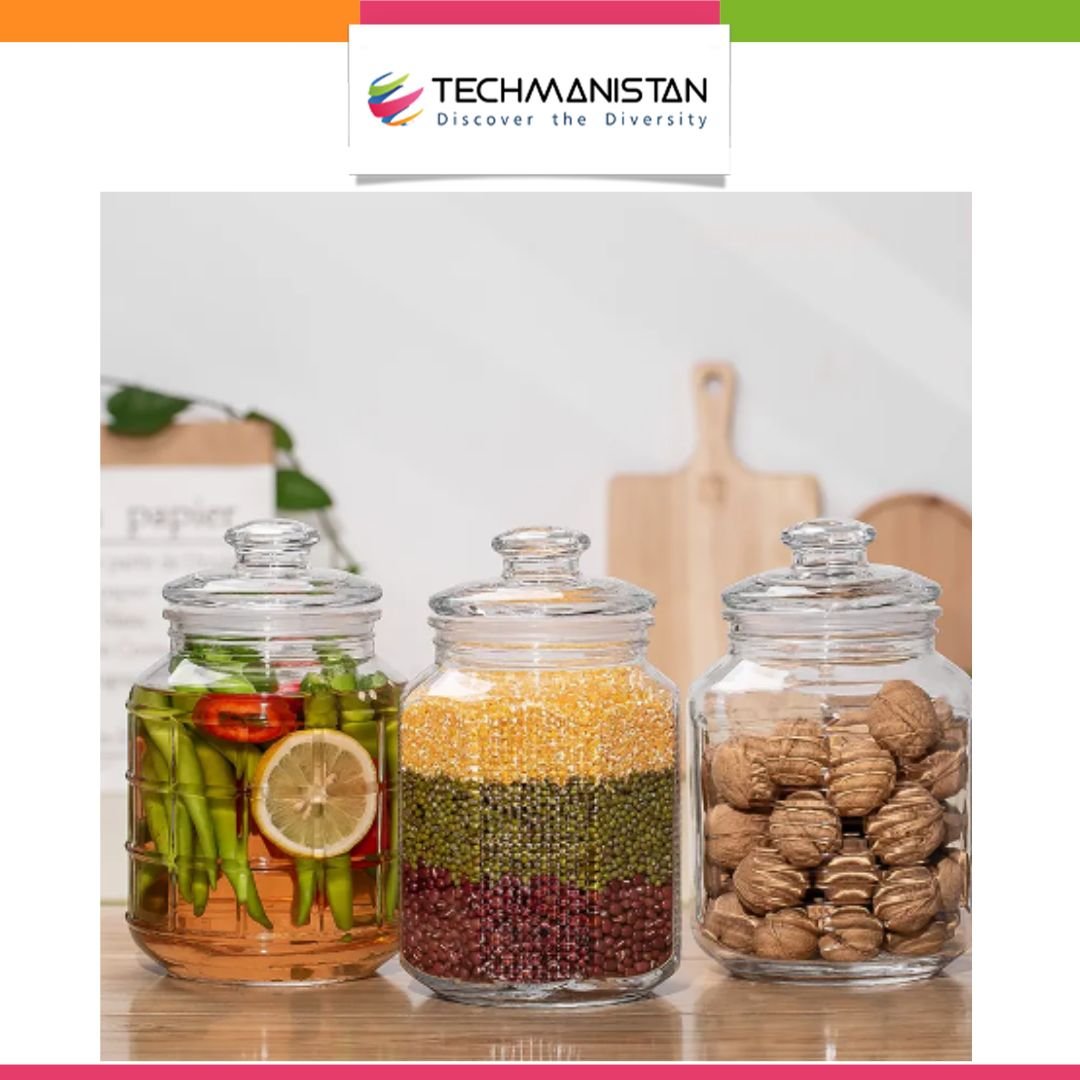 2.2Liter Clear Round Glass Jar with Lid - Techmanistan in Pakistan