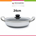 Flat Bottom Double Sided Laser Coated Honeycomb Layer Frying Pan With Lid & Dual Handle