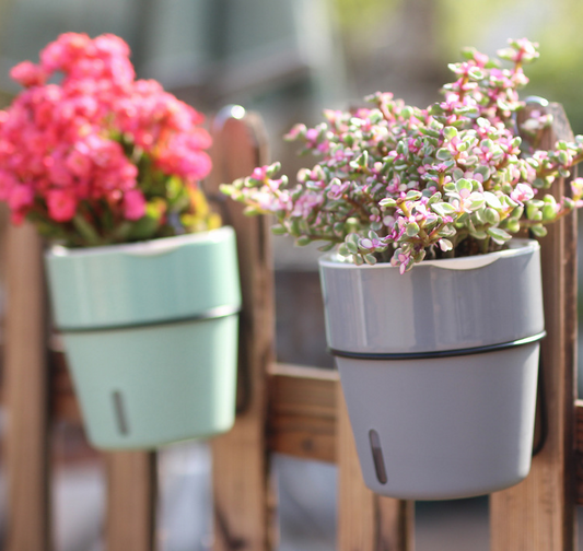 Wall Hanging Self Watering Flower Pot, Indoor Plastic Planter With Cotton Rope & Hanging Stand, Stand & Container For Water, Self Watering Style Lazy Pot & Iron Stand My Store
