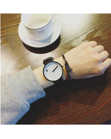 White & Black Leather Analog Watch for Men--Techmanistan-My Store