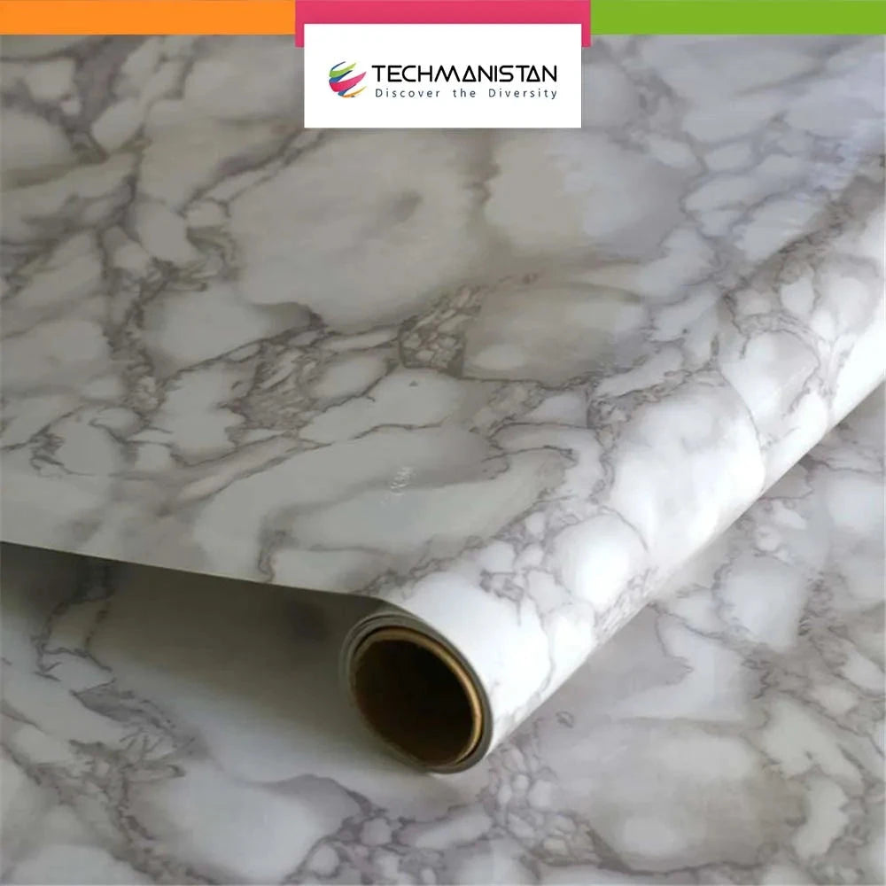 Self Adhesive Marble Design Furniture Stickers PVC Wallpaper Cabinets Gloss Film Techmanistan