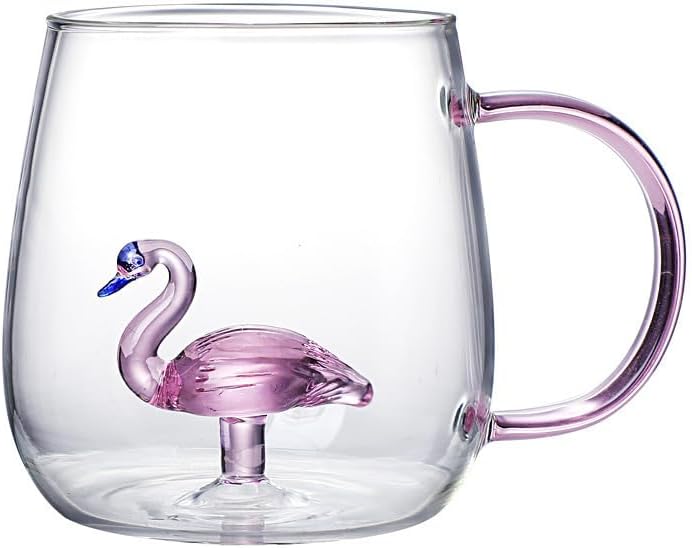 3D Flamingo Inside Glass Mug with Handle